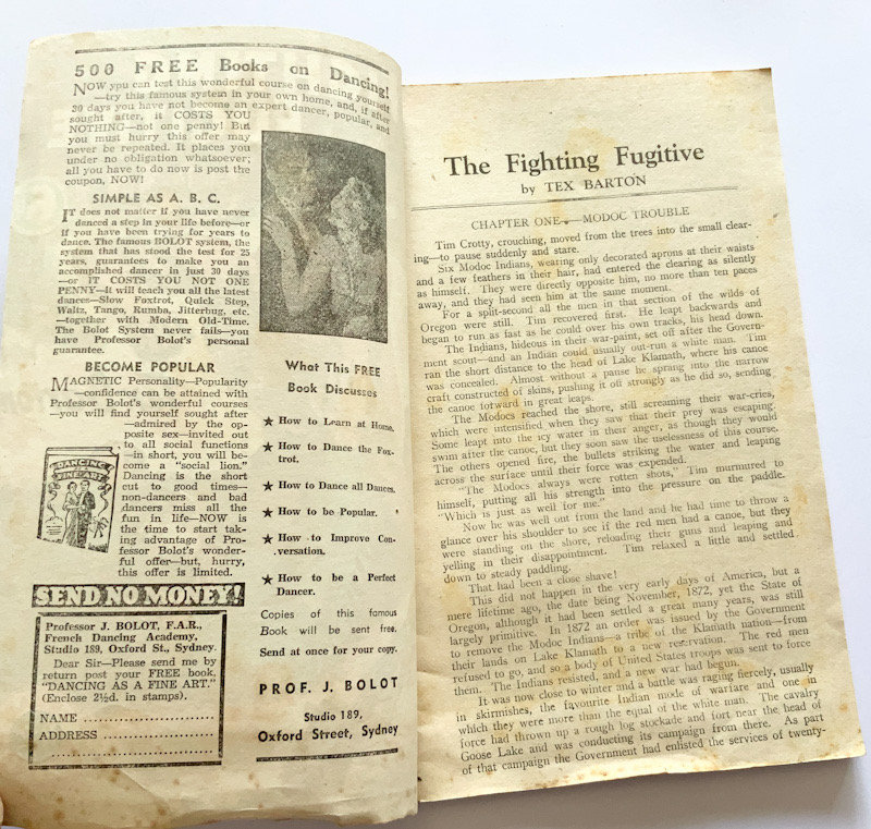 THE FIGHTING FUGITIVE Australian pulp fiction Western book 1940s-50s
